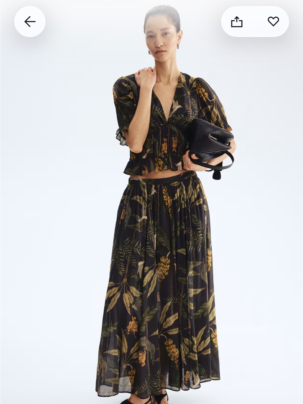 Women's Black Botanical Print Maxi Skirt - Lined